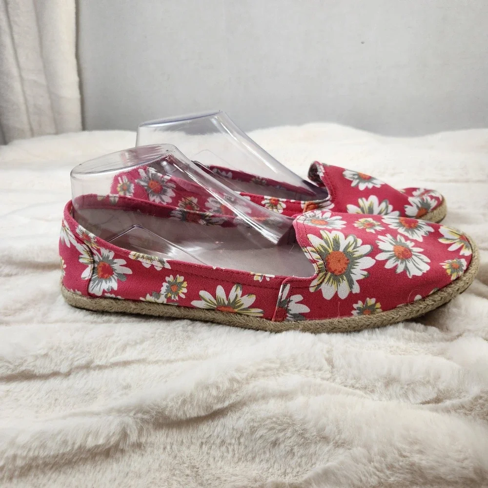 American Eagle AE Womens Red Daisy‎ Floral Espadrille Flats Shoes Size 11